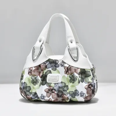 Summer Women Fashion Rose Print Large Capacity Handbag PU Zipper
