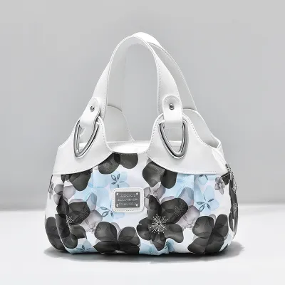 Summer Women Fashion Rose Print Large Capacity Handbag PU Zipper