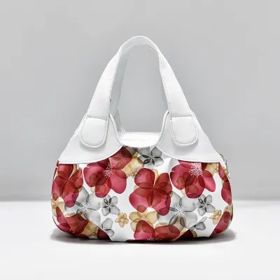 Summer Women Fashion Rose Print Large Capacity Handbag PU Zipper