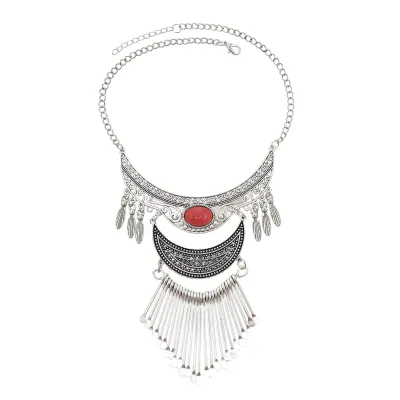 Women Vintage Ethnic-Style Water Drops Tassel Alloy Necklace Jewelry