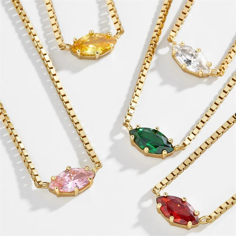 Women Fashion Multicolor Horse Eye Zircon Box Chain Necklace