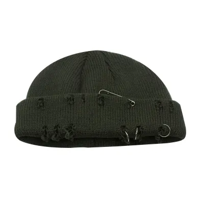 Unisex Solid Color Hole Custom Embroidered Knit Hat