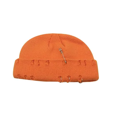 Unisex Solid Color Hole Custom Embroidered Knit Hat