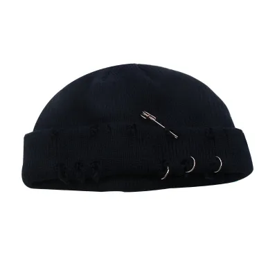 Unisex Solid Color Hole Custom Embroidered Knit Hat