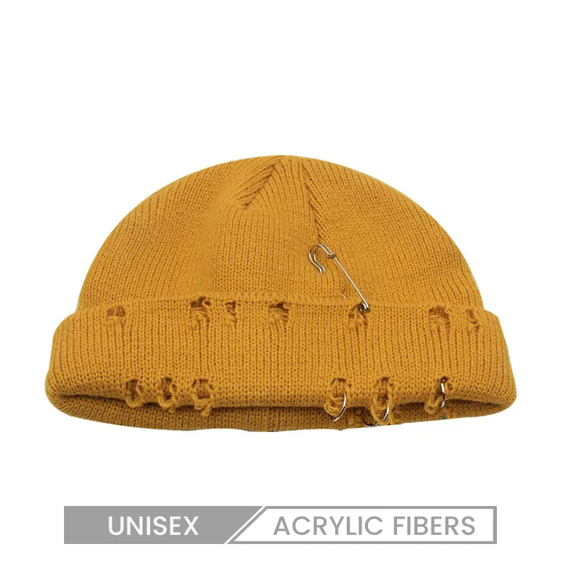 Unisex Solid Color Hole Custom Embroidered Knit Hat