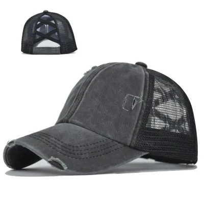 Unisex Fashion Ripped Mesh Splicing Breathable Trucker Hat