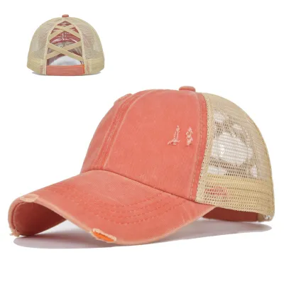 Unisex Fashion Ripped Mesh Splicing Breathable Trucker Hat