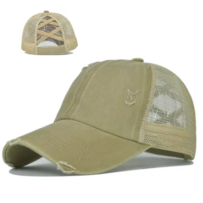 Unisex Fashion Ripped Mesh Splicing Breathable Trucker Hat