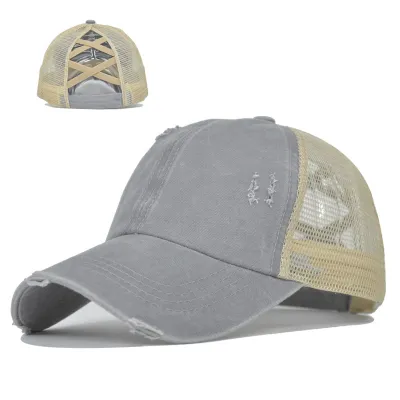 Unisex Fashion Ripped Mesh Splicing Breathable Trucker Hat