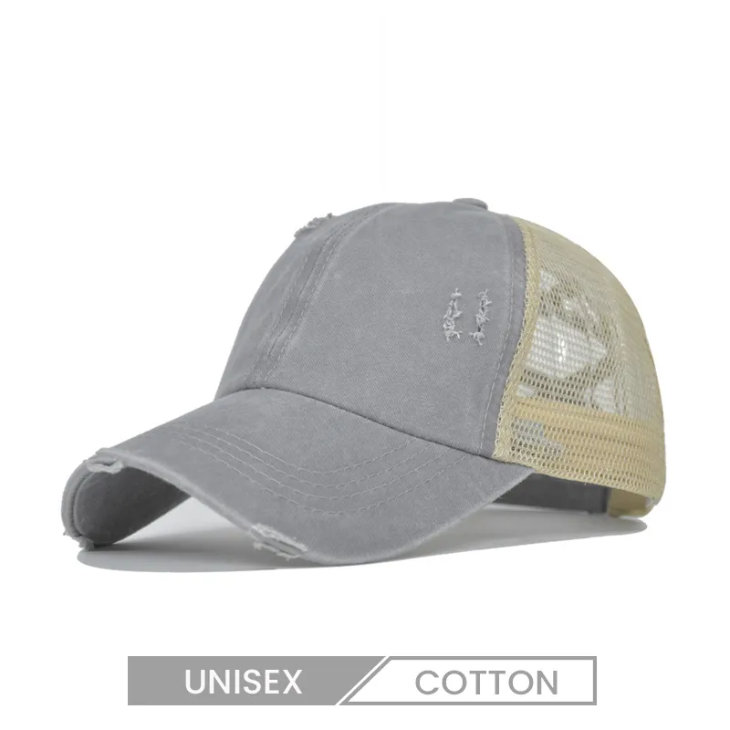 Unisex Fashion Ripped Mesh Splicing Breathable Trucker Hat