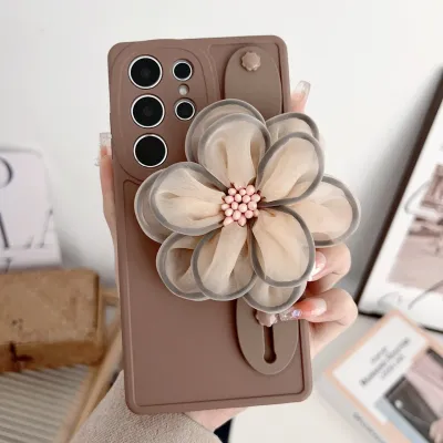 Women Fashion Three-Dimensional Floral Wristband Stand Samsung Mobile Phone Silicone Protective Case