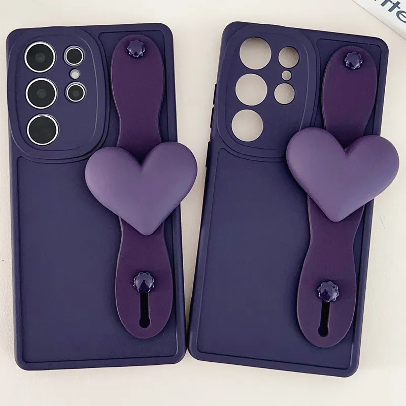 Women Fashion Solid Color Heart-Shaped Wristband Stand Samsung Mobile Phone Case