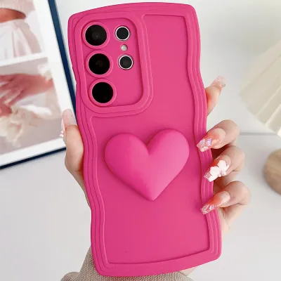 Women Fashion Solid Color Wavy Edge Three-Dimensional Heart-Shaped Silicone Samsung Phone Case
