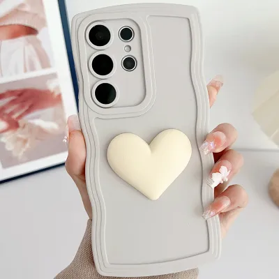 Women Fashion Solid Color Wavy Edge Three-Dimensional Heart-Shaped Silicone Samsung Phone Case
