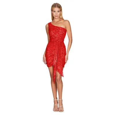 Summer Women Fashion Sexy One-Shoulder Sequin Dress
