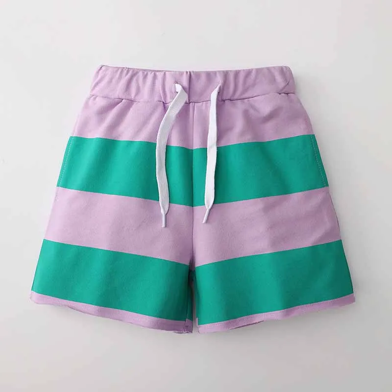 Kids Toddler Boys Girls Casual Cute Stripe Print Cotton Terry Loop Shorts Mid-Waist