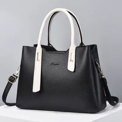 Women Simple Fashion Color Block Large Capacity Square PU Handbag Killer Bag