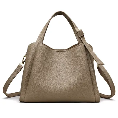 Women Fashionable Simple Solid Color Large Capacity PU Handle Shoulder Bag