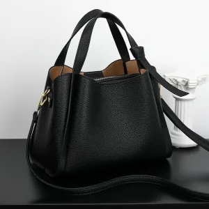 Women Fashionable Simple Solid Color Large Capacity PU Handle Shoulder Bag