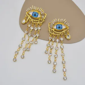 Women's Fashion Exaggerated Evil Eye Tassel Dangle Earrings Alloy