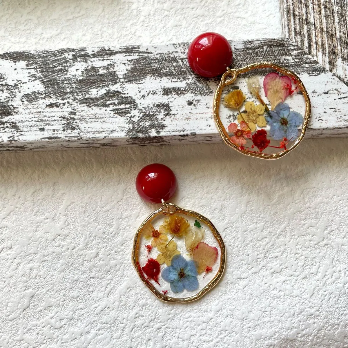 Women Fashion Retro Dried Flower Plant Drop Glue Earrings Natural Alloy