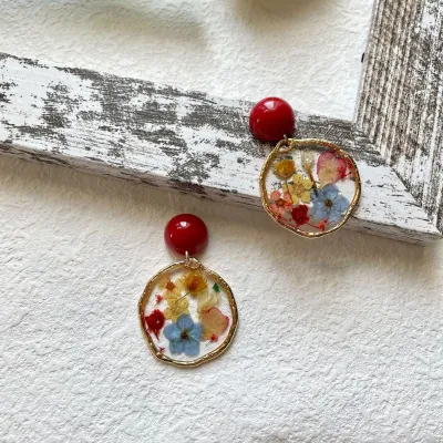 Women Fashion Retro Dried Flower Plant Drop Glue Earrings Natural Alloy