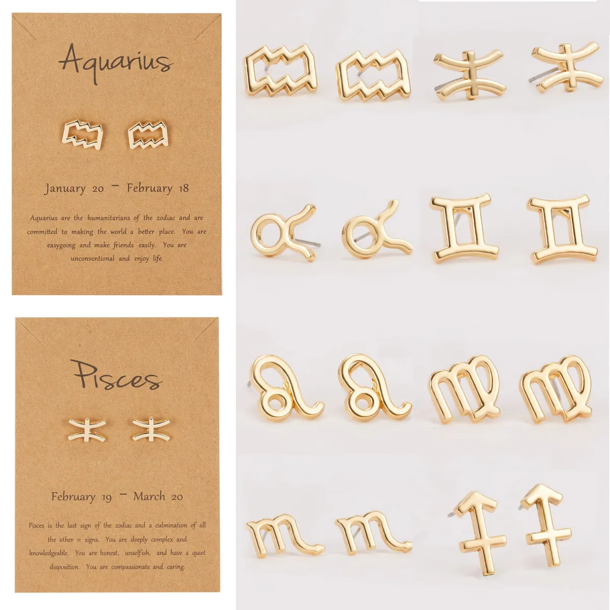 Women Fashion Creative Twelve Zodiac Symbol Alloy Earrings
