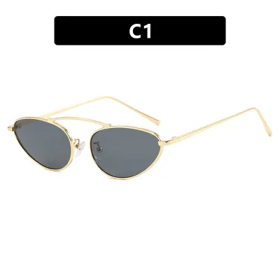 Women Fashion Cat Eye Metal Frame AC Lens Single Beam Sunglasses