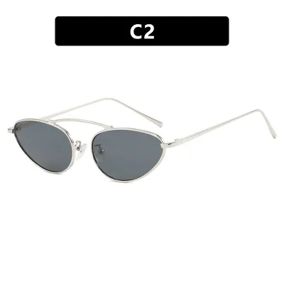 Women Fashion Cat Eye Metal Frame AC Lens Single Beam Sunglasses