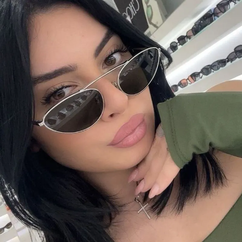 Women Fashion Cat Eye Metal Frame AC Lens Single Beam Sunglasses