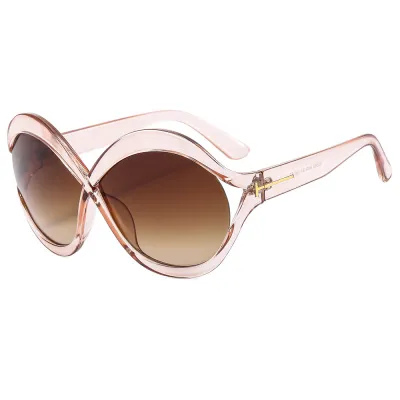 Women Fashion Round Cross-Frame Hollow PC Sunglasses