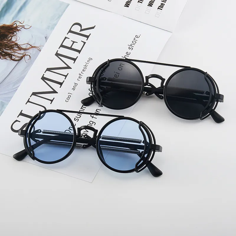 Women Fashion Punk Style Round Hollow Frame Sunglasses
