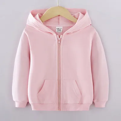 Casual Kids Sports Hooded Zipper Pocket Solid Color Hoodie Custom