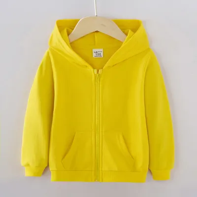Casual Kids Sports Hooded Zipper Pocket Solid Color Hoodie Custom