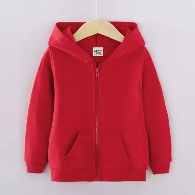 Casual Kids Sports Hooded Zipper Pocket Solid Color Hoodie Custom