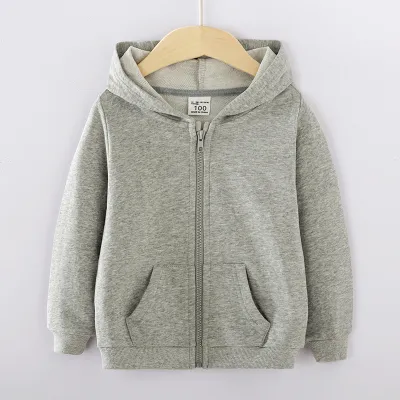 Casual Kids Sports Hooded Zipper Pocket Solid Color Hoodie Custom