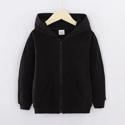 Casual Kids Sports Hooded Zipper Pocket Solid Color Hoodie Custom