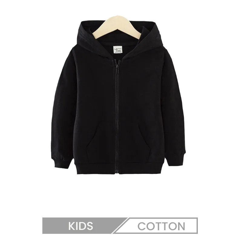 Casual Kids Sports Hooded Zipper Pocket Solid Color Hoodie Custom