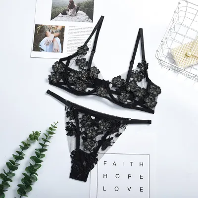 Women Sexy Floral Embroidery Lingerie Set