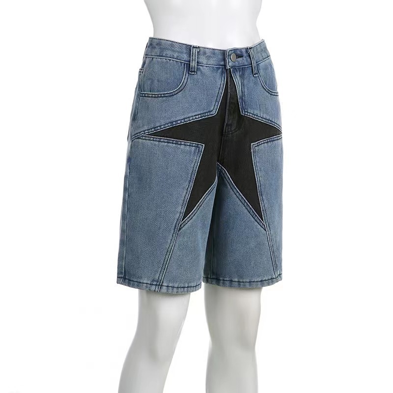 Wholesale Women Fashion Loose Star Patch Denim Shorts