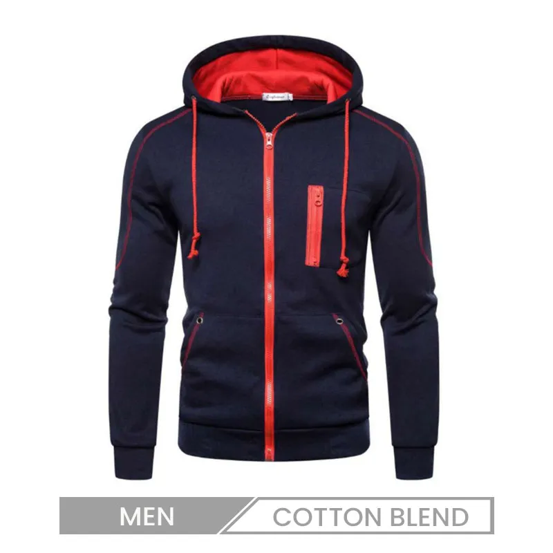 Men Casual Sports Basic Zipper Long Sleeve Round Neck Plus Size Hoodies Custom