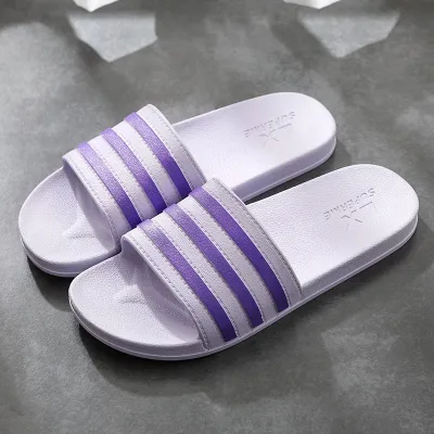 Unisex Couples Striped PVC Flat Slippers S-5XL