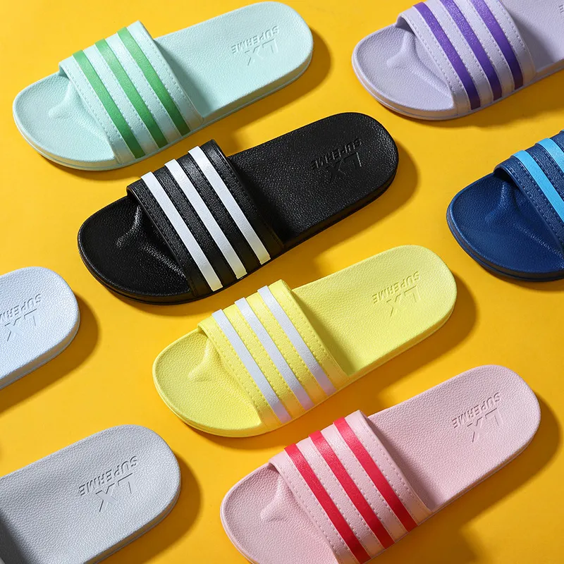 Unisex Couples Striped PVC Flat Slippers S-5XL