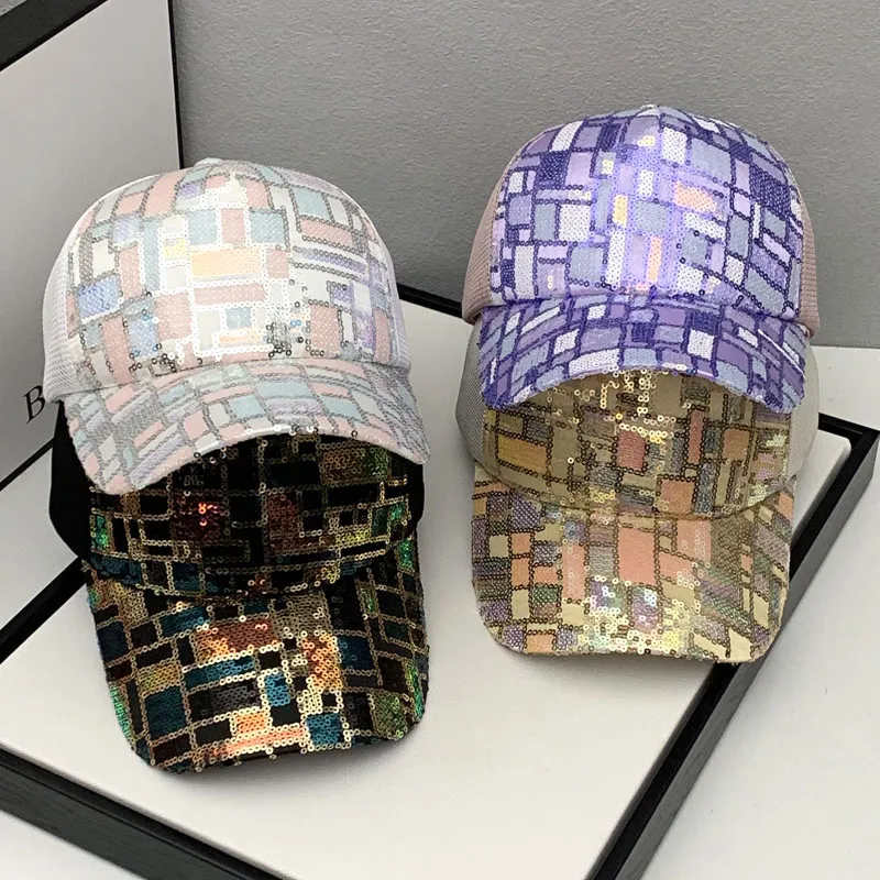 Summer Women Fashion Sequin Breathable Sunshade Cap