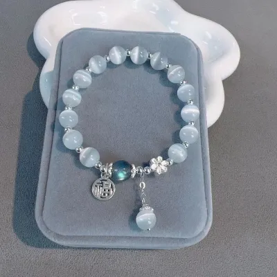 Women Fashion Cat Eye Crystal Beaded Bracelet