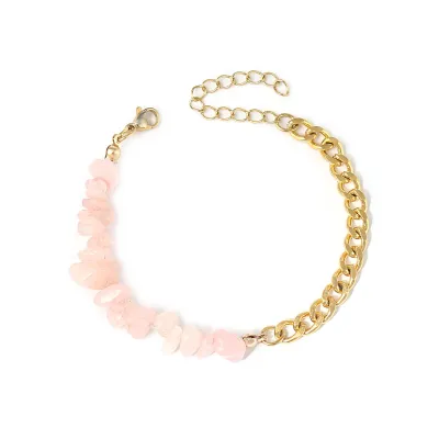 Summer Women Fashion Natural Stone Crystal Gravel Stainless Steel Double Pair Bracelet
