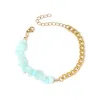 Aqua Blue Gravel Gold Cuban Chain Double Bracelet
