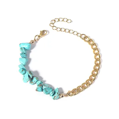 Summer Women Fashion Natural Stone Crystal Gravel Stainless Steel Double Pair Bracelet