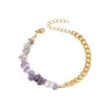 Amethyst Gravel Gold Cuban Chain Double Bracelet