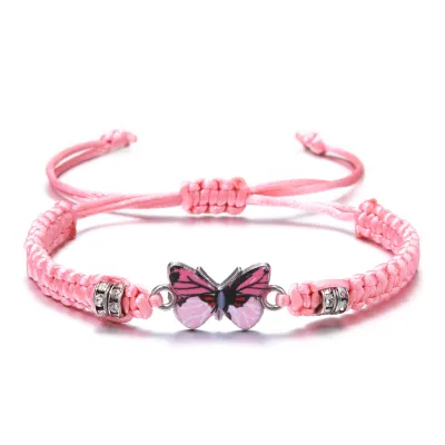Women Fashion Butterfly Hand-Woven Alloy Braided Rope Bracelet